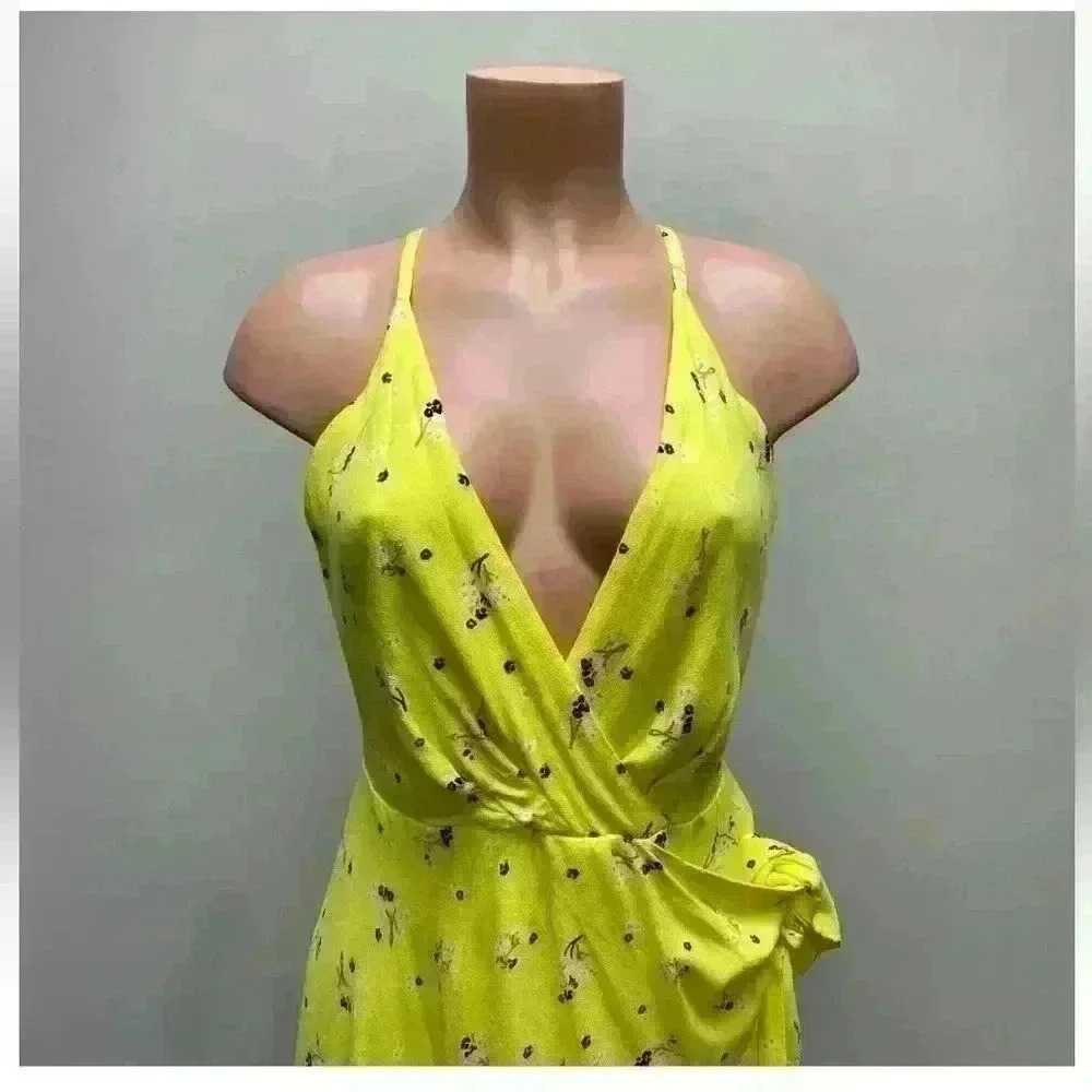 Free People Electric Yellow Floral Sleeveless Tango At Night Wrap Romper 10 - Picture 4 of 15